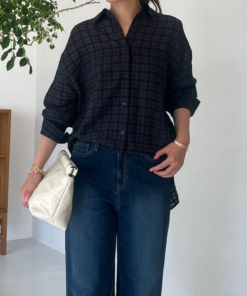 un dix cors(アンディコール)の「サッカーチェックチュニックシャツ(シャツ/ブラウス・レディース・チャコールグレー/オフホワイト・FREE)」の12枚目の写真