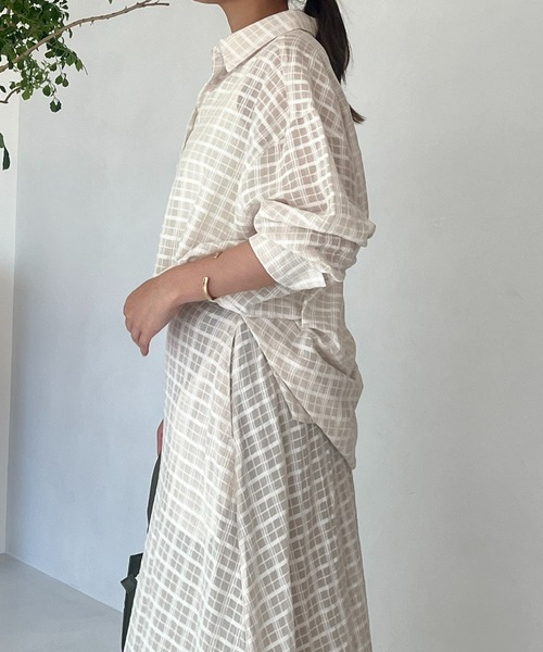 un dix cors(アンディコール)の「サッカーチェックチュニックシャツ(シャツ/ブラウス・レディース・チャコールグレー/オフホワイト・FREE)」の13枚目の写真