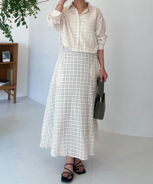 un dix cors(アンディコール)の「サッカーチェックチュニックシャツ(シャツ/ブラウス・レディース・チャコールグレー/オフホワイト・FREE)」の5枚目の写真