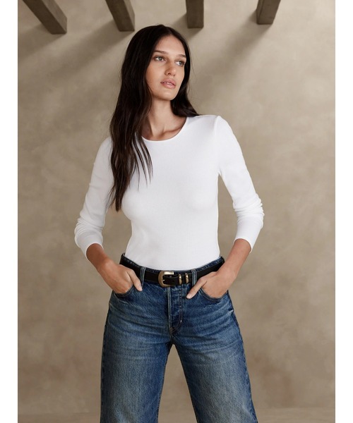 Banana Republic（バナナリパブリック）の「リブ ロングスリーブ クルーネックTシャツ（Tシャツ/カットソー・レディース・ホワイト/ブラック/ブラウン/レッド系その他/グリーン/ネイビー・L/M/S/XS）」の16枚目の写真