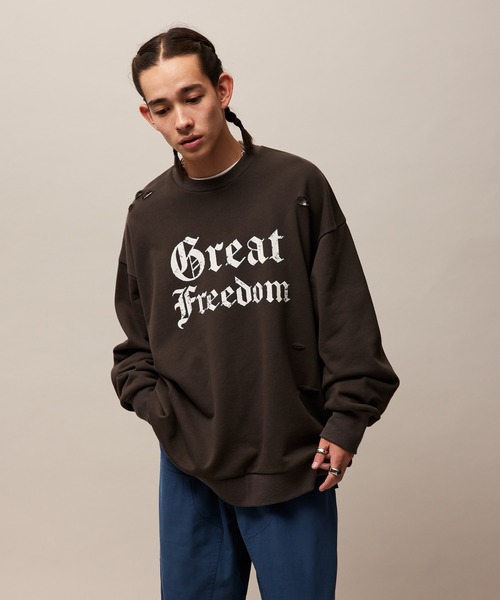 re_k by JUNRED（レクバイジュンレッド）の「re_k by JUNRED / ヴィンテージライクダメージスウェットプルオーバー（スウェット・メンズ・グリーン/チャコールグレー/ライトグレー・S/M/L）」の15枚目の写真