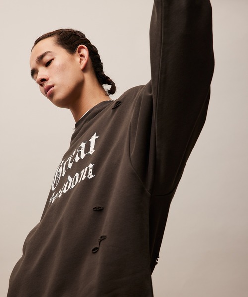 re_k by JUNRED（レクバイジュンレッド）の「re_k by JUNRED / ヴィンテージライクダメージスウェットプルオーバー（スウェット・メンズ・グリーン/チャコールグレー/ライトグレー・S/M/L）」の20枚目の写真