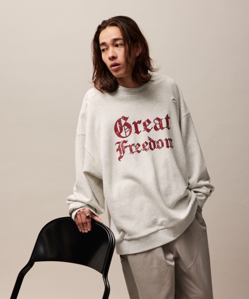 re_k by JUNRED（レクバイジュンレッド）の「re_k by JUNRED / ヴィンテージライクダメージスウェットプルオーバー（スウェット・メンズ・グリーン/チャコールグレー/ライトグレー・S/M/L）」の6枚目の写真