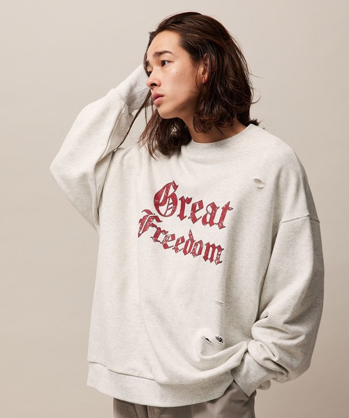 re_k by JUNRED（レクバイジュンレッド）の「re_k by JUNRED / ヴィンテージライクダメージスウェットプルオーバー（スウェット・メンズ・グリーン/チャコールグレー/ライトグレー・S/M/L）」の13枚目の写真