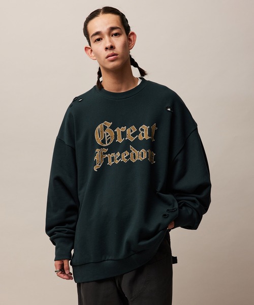 re_k by JUNRED（レクバイジュンレッド）の「re_k by JUNRED / ヴィンテージライクダメージスウェットプルオーバー（スウェット・メンズ・グリーン/チャコールグレー/ライトグレー・S/M/L）」の11枚目の写真