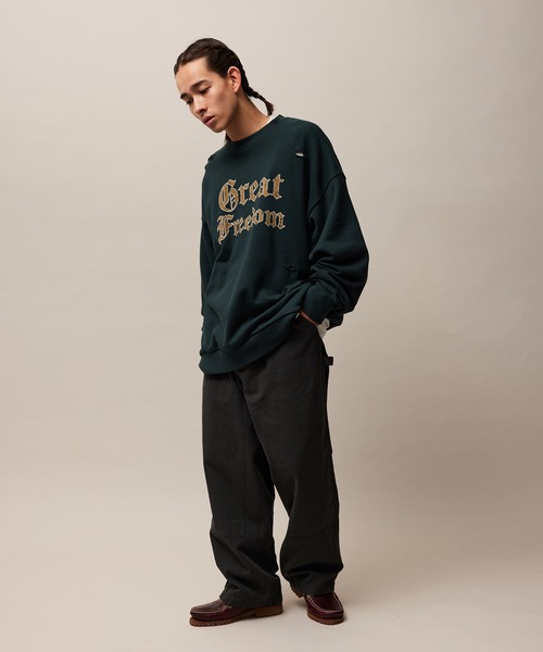 re_k by JUNRED（レクバイジュンレッド）の「re_k by JUNRED / ヴィンテージライクダメージスウェットプルオーバー（スウェット・メンズ・グリーン/チャコールグレー/ライトグレー・S/M/L）」の14枚目の写真