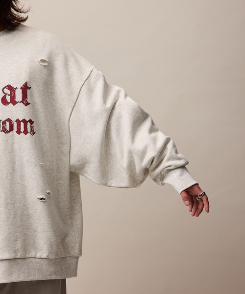 re_k by JUNRED（レクバイジュンレッド）の「re_k by JUNRED / ヴィンテージライクダメージスウェットプルオーバー（スウェット・メンズ・グリーン/チャコールグレー/ライトグレー・S/M/L）」の22枚目の写真