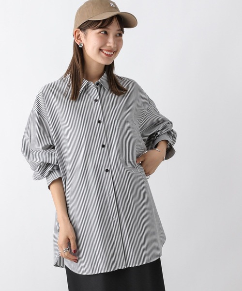 LEPSIM（レプシィム）の「ストライプシャツ　908986（シャツ/ブラウス・レディース・グレイッシュベージュ/ブラック/ブラウン/ブルー・FREE）」の8枚目の写真