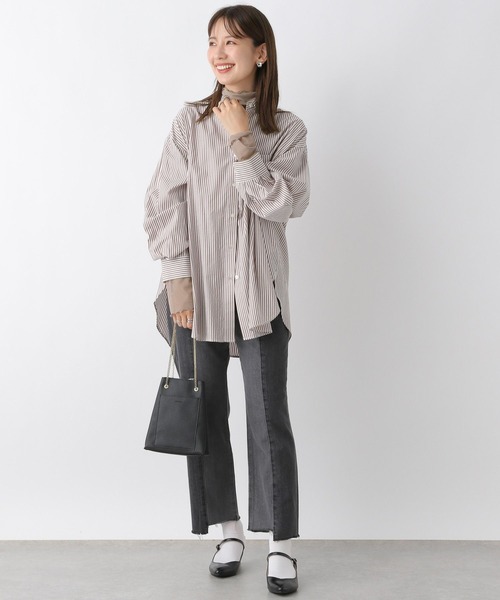 LEPSIM（レプシィム）の「ストライプシャツ　908986（シャツ/ブラウス・レディース・グレイッシュベージュ/ブラック/ブラウン/ブルー・FREE）」の15枚目の写真