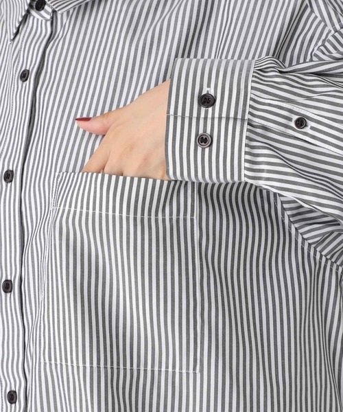 LEPSIM（レプシィム）の「ストライプシャツ　908986（シャツ/ブラウス・レディース・グレイッシュベージュ/ブラック/ブラウン/ブルー・FREE）」の21枚目の写真