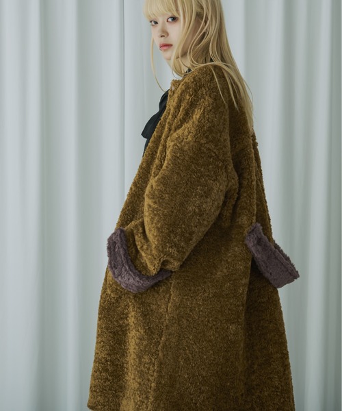 Color belt teddy ボアコート（ノーカラーコート）｜Ezick（エジック