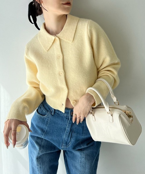 one after another NICE CLAUP(ワンアフターアナザーナイスクラップ)の「ポロ衿ニットプルオーバー(ニット/セーター・レディース・アイボリー/サックスブルー/イエロー/チャコールグレー・FREE)」の14枚目の写真