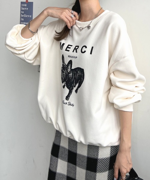 Futier land(フューティアランド)の「MERCIロゴスウェットトレーナー(スウェット・レディース・ベージュ/杢グレー/オフホワイト・FREE)」の17枚目の写真