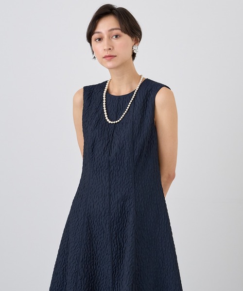新品タグ付き　アナイ　ANAYI ふくれジャガードノースリーブフレア ワンピース 新品タグ付き アナイ ANAYI ふくれジャガードノースリーブフレア