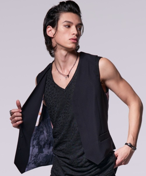 kiryuyrik(キリュウキリュウ)の「Kiryuyrik/キリュウキリュウ/W-Satin Suede HIYOKU Vest(ベスト・メンズ・ブラック・SMALL/MEDIUM/LARGE)」の1枚目の写真