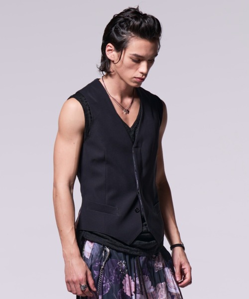 kiryuyrik(キリュウキリュウ)の「Kiryuyrik/キリュウキリュウ/W-Satin Suede HIYOKU Vest(ベスト・メンズ・ブラック・SMALL/MEDIUM/LARGE)」の3枚目の写真