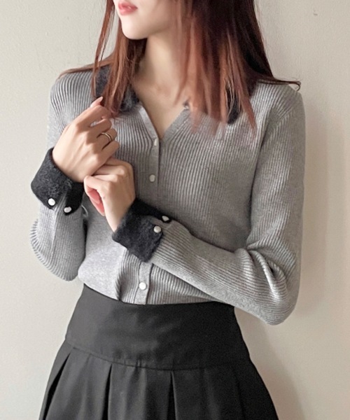 one way(ワンウェイ)の「フェザーポロ襟ニット(ニット/セーター・レディース・ホワイト/ブラック/グレー/ピンク・FREE)」の3枚目の写真