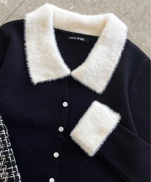 one way(ワンウェイ)の「フェザーポロ襟ニット(ニット/セーター・レディース・ホワイト/ブラック/グレー/ピンク・FREE)」の6枚目の写真
