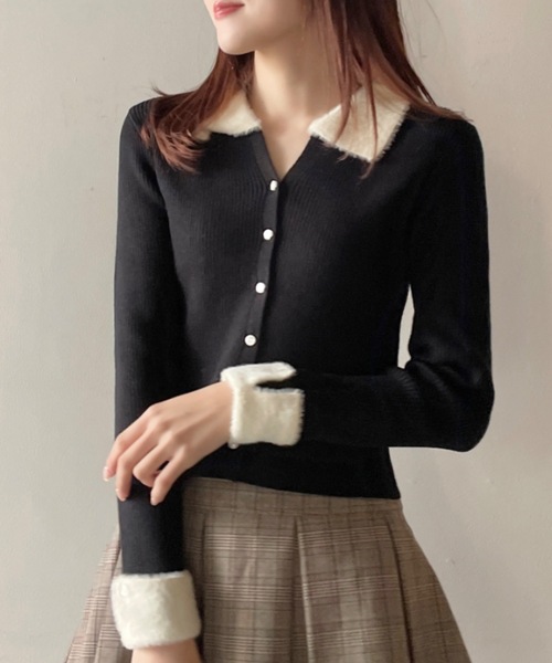 one way(ワンウェイ)の「フェザーポロ襟ニット(ニット/セーター・レディース・ホワイト/ブラック/グレー/ピンク・FREE)」の8枚目の写真