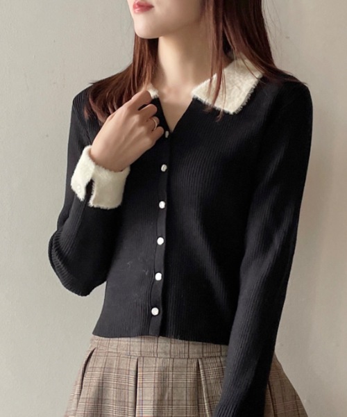 one way(ワンウェイ)の「フェザーポロ襟ニット(ニット/セーター・レディース・ホワイト/ブラック/グレー/ピンク・FREE)」の9枚目の写真