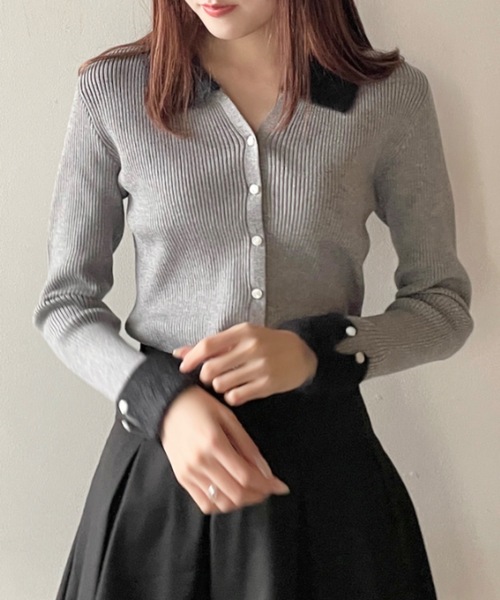 one way(ワンウェイ)の「フェザーポロ襟ニット(ニット/セーター・レディース・ホワイト/ブラック/グレー/ピンク・FREE)」の18枚目の写真