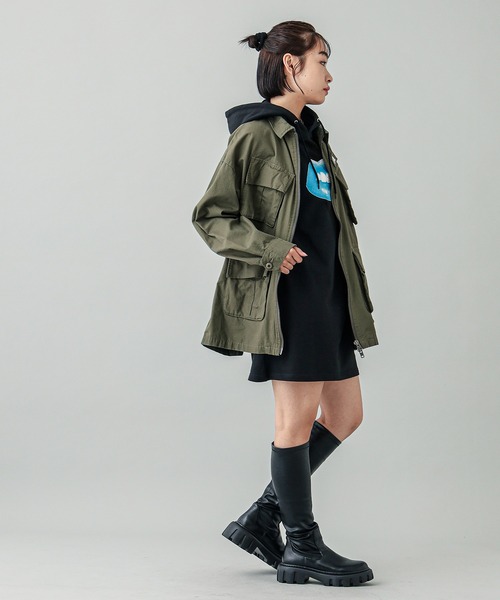 X-girl（エックスガール）の「MILITARY SHIRT（ミリタリージャケット・レディース・オリーブ/ブラック/ベージュ・M/S）」の22枚目の写真