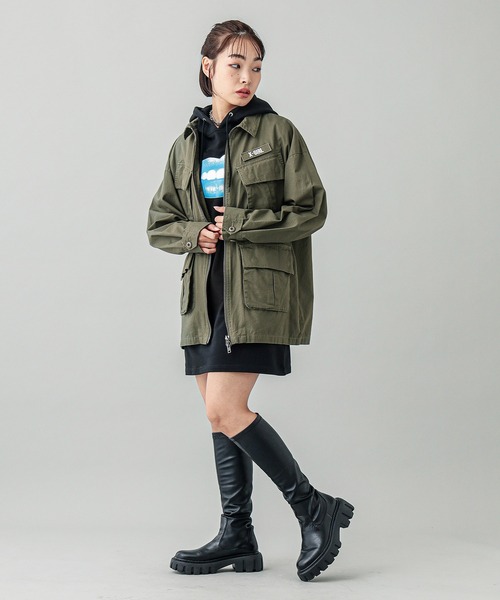 X-girl（エックスガール）の「MILITARY SHIRT（ミリタリージャケット・レディース・オリーブ/ブラック/ベージュ・M/S）」の20枚目の写真