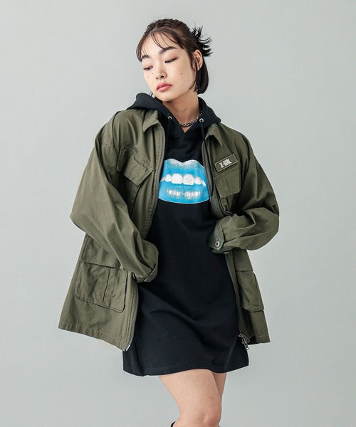 X-girl（エックスガール）の「MILITARY SHIRT（ミリタリージャケット・レディース・オリーブ/ブラック/ベージュ・M/S）」の16枚目の写真