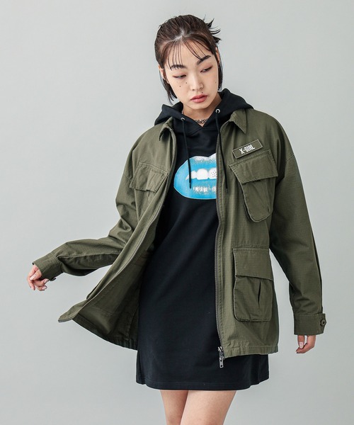 X-girl（エックスガール）の「MILITARY SHIRT（ミリタリージャケット・レディース・オリーブ/ブラック/ベージュ・M/S）」の15枚目の写真