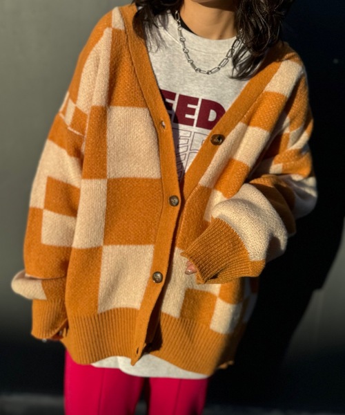 mi via loca（ミヴィアロカ）の「ダブルジャガード チェック柄 Vネックカーディガン（カーディガン/ボレロ・レディース・キャメル/ブラック・FREE）」の21枚目の写真