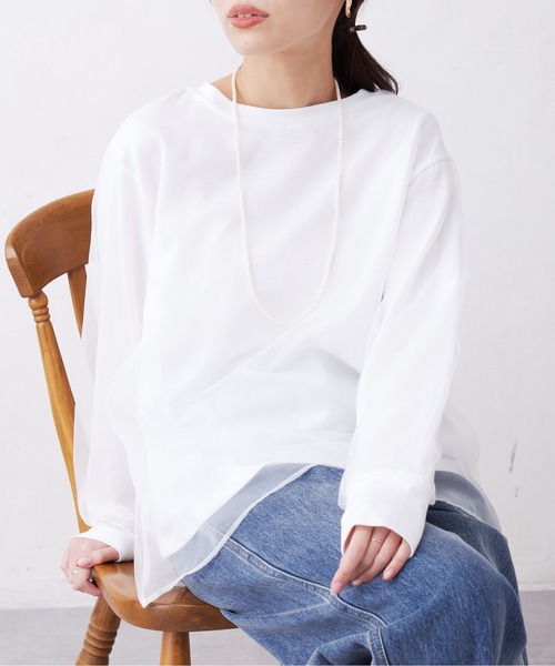 Chez toi(シェトワ)の「オーガンジーレイヤードプルオーバー(シャツ/ブラウス・レディース・オフホワイト/ブラック/グレー・FREE)」の2枚目の写真