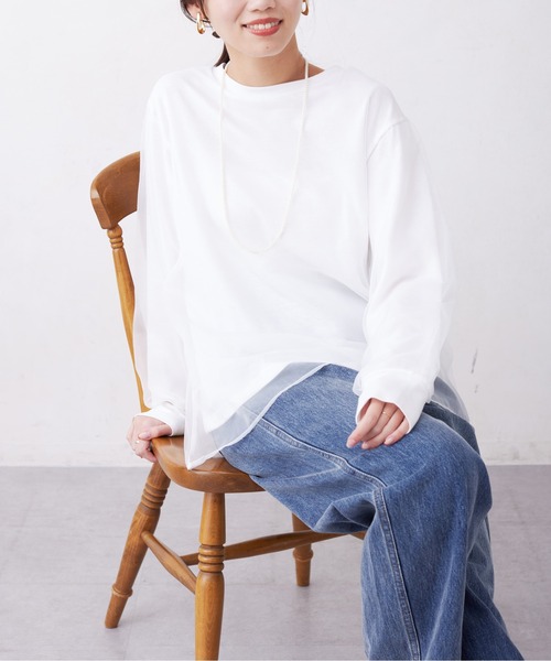 Chez toi(シェトワ)の「オーガンジーレイヤードプルオーバー(シャツ/ブラウス・レディース・オフホワイト/ブラック/グレー・FREE)」の4枚目の写真