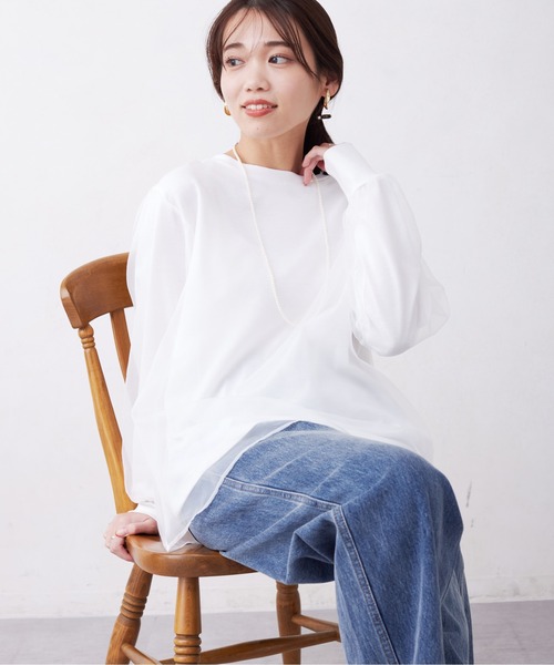 Chez toi(シェトワ)の「オーガンジーレイヤードプルオーバー(シャツ/ブラウス・レディース・オフホワイト/ブラック/グレー・FREE)」の5枚目の写真