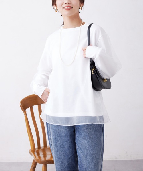 Chez toi(シェトワ)の「オーガンジーレイヤードプルオーバー(シャツ/ブラウス・レディース・オフホワイト/ブラック/グレー・FREE)」の7枚目の写真