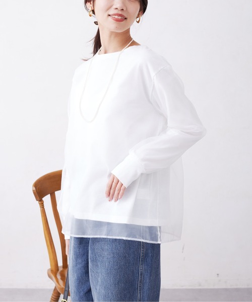 Chez toi(シェトワ)の「オーガンジーレイヤードプルオーバー(シャツ/ブラウス・レディース・オフホワイト/ブラック/グレー・FREE)」の8枚目の写真