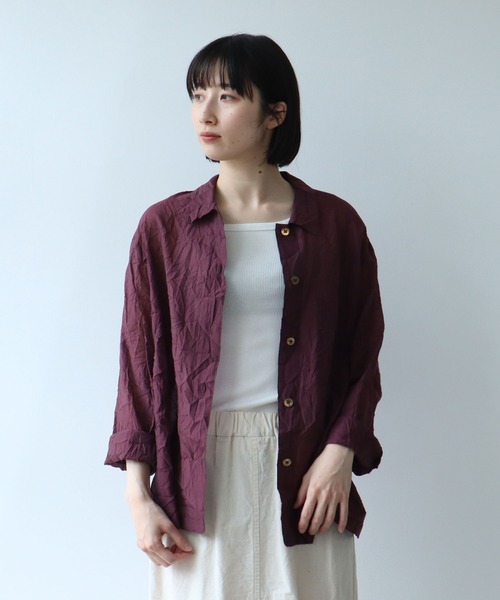 yuni（ユニ　）の「120/2コットンナイロン　キャッチワッシャー　シャツジャケット（シャツ/ブラウス・レディース・グレー/ホワイト/ボルドー/ブラック・FREE）」の4枚目の写真