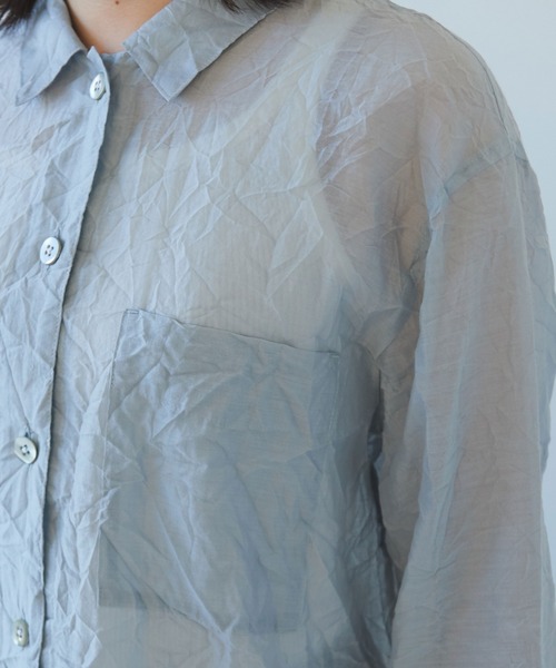 yuni（ユニ　）の「120/2コットンナイロン　キャッチワッシャー　シャツジャケット（シャツ/ブラウス・レディース・グレー/ホワイト/ボルドー/ブラック・FREE）」の15枚目の写真