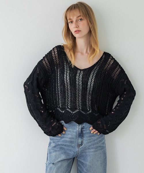 coca（coca）（コカ）の「クロシェ編みVネックニット（ニット