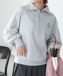 ハーフジップ オーバーサイズ配色刺繍プルオーバー