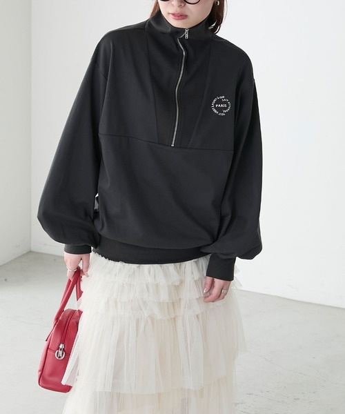 BONLECILL(ボンルシール)の「ハーフジップ オーバーサイズ配色刺繍プルオーバー(Tシャツ/カットソー・レディース・オートミール/アイボリー/レッド/チャコールグレー・FREE)」の19枚目の写真