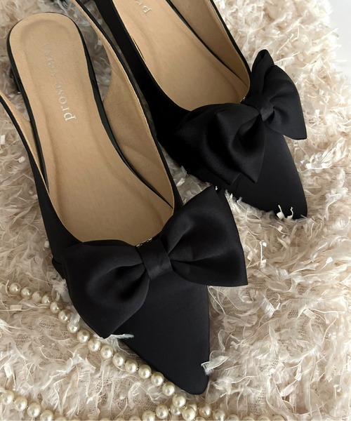 prose verse（プロズヴェール）の「【サテン】リボン2wayバックストラップミュール（パンプス・レディース・ブラック・LARGE/MEDIUM/SMALL）」の2枚目の写真
