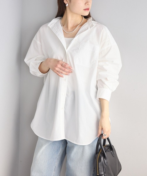 PUAL CE CIN（ピュアルセシン）の「ジャパンメイドバンドカラーシャツ（シャツ/ブラウス・レディース・ストライプ/サックスブルー/オフホワイト・FREE）」の2枚目の写真