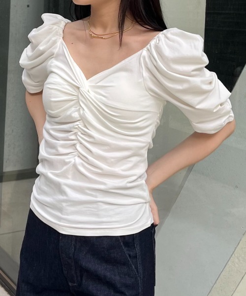 CASA FLINE 2024SS  カップ付き　ギャザーカットソートップス カップ付きギャザーカットソートップス（Tシャツ/カットソー）｜CASA