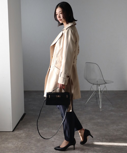 RIRIYANO（リリヤーノ）の「【RIRIYANO　ブライトツイル撥水トレンチコート】（トレンチコート・レディース・ブラック/ネイビー/アイボリー/ライトベージュ・XX-LARGE/XXX-LARGE/MEDIUM/LARGE/X-LARGE）」の7枚目の写真