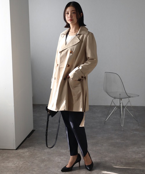 RIRIYANO（リリヤーノ）の「【RIRIYANO　ブライトツイル撥水トレンチコート】（トレンチコート・レディース・ブラック/ネイビー/アイボリー/ライトベージュ・XX-LARGE/XXX-LARGE/MEDIUM/LARGE/X-LARGE）」の12枚目の写真