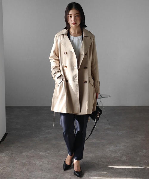 RIRIYANO（リリヤーノ）の「【RIRIYANO　ブライトツイル撥水トレンチコート】（トレンチコート・レディース・ブラック/ネイビー/アイボリー/ライトベージュ・XX-LARGE/XXX-LARGE/MEDIUM/LARGE/X-LARGE）」の5枚目の写真