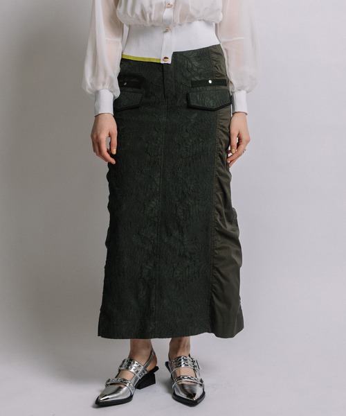 AULA AILA(アウラアイラ)の「レースコンビネーションストレートスカート(スカート・レディース・カーキ/ブラック/オフホワイト・1/0)」の3枚目の写真
