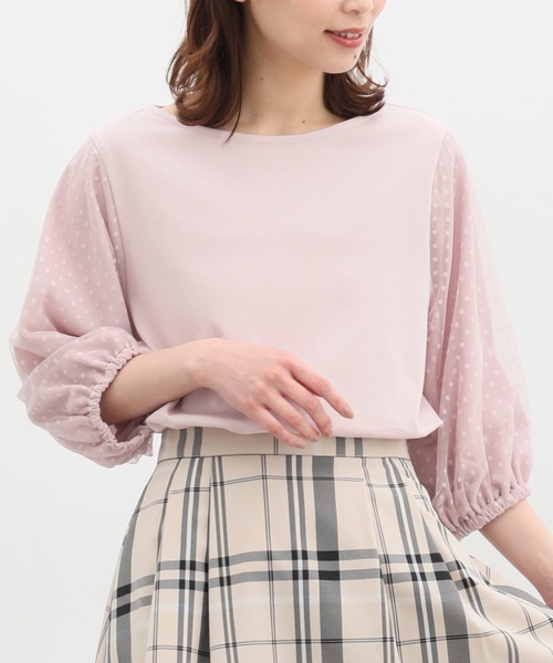 異素材トップス Honeys（ハニーズ）の「6分袖異素材トップス（Tシャツ