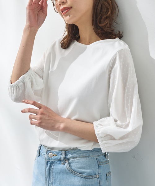 Honeys（ハニーズ）の「6分袖異素材トップス（Tシャツ