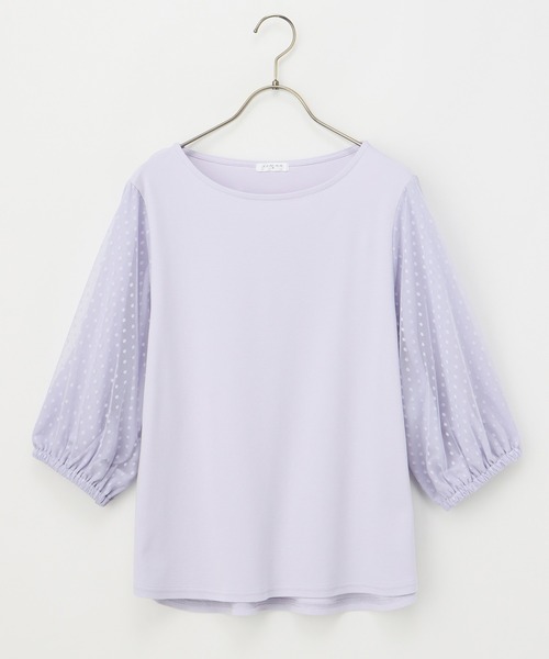 セール】6分袖異素材トップス（Tシャツ/カットソー）｜Honeys
